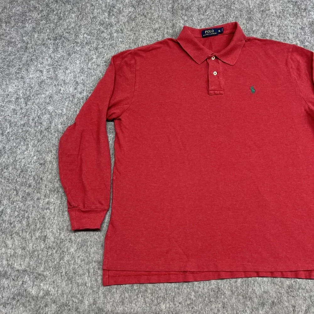 Polo Ralph Lauren Polo Shirt Mens XL Red Long Sleeve‎ 100% Cotton Green Pony